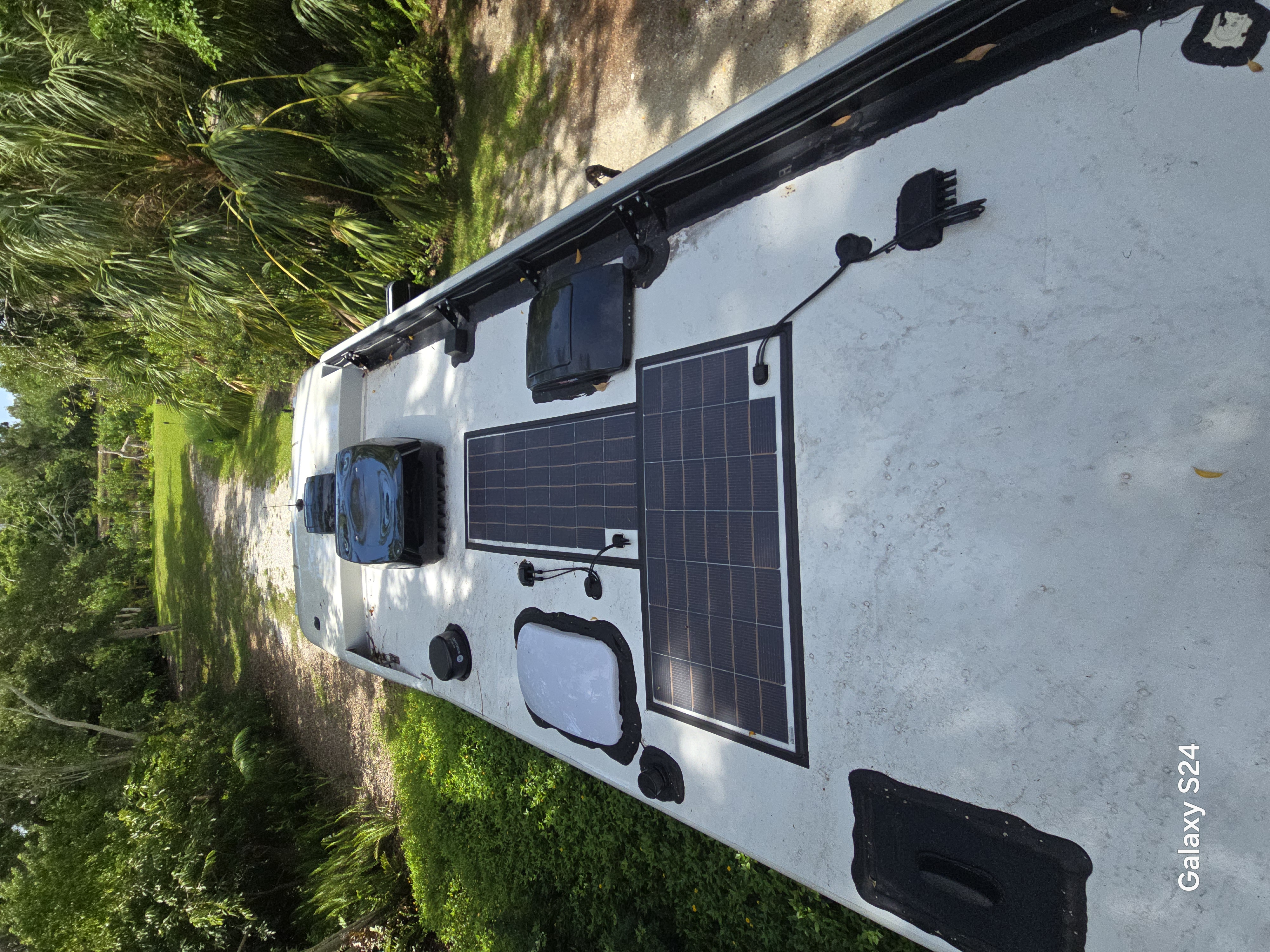 Solar panels mounted on an RV roof after a mobile solar installation in Sarasota, FL