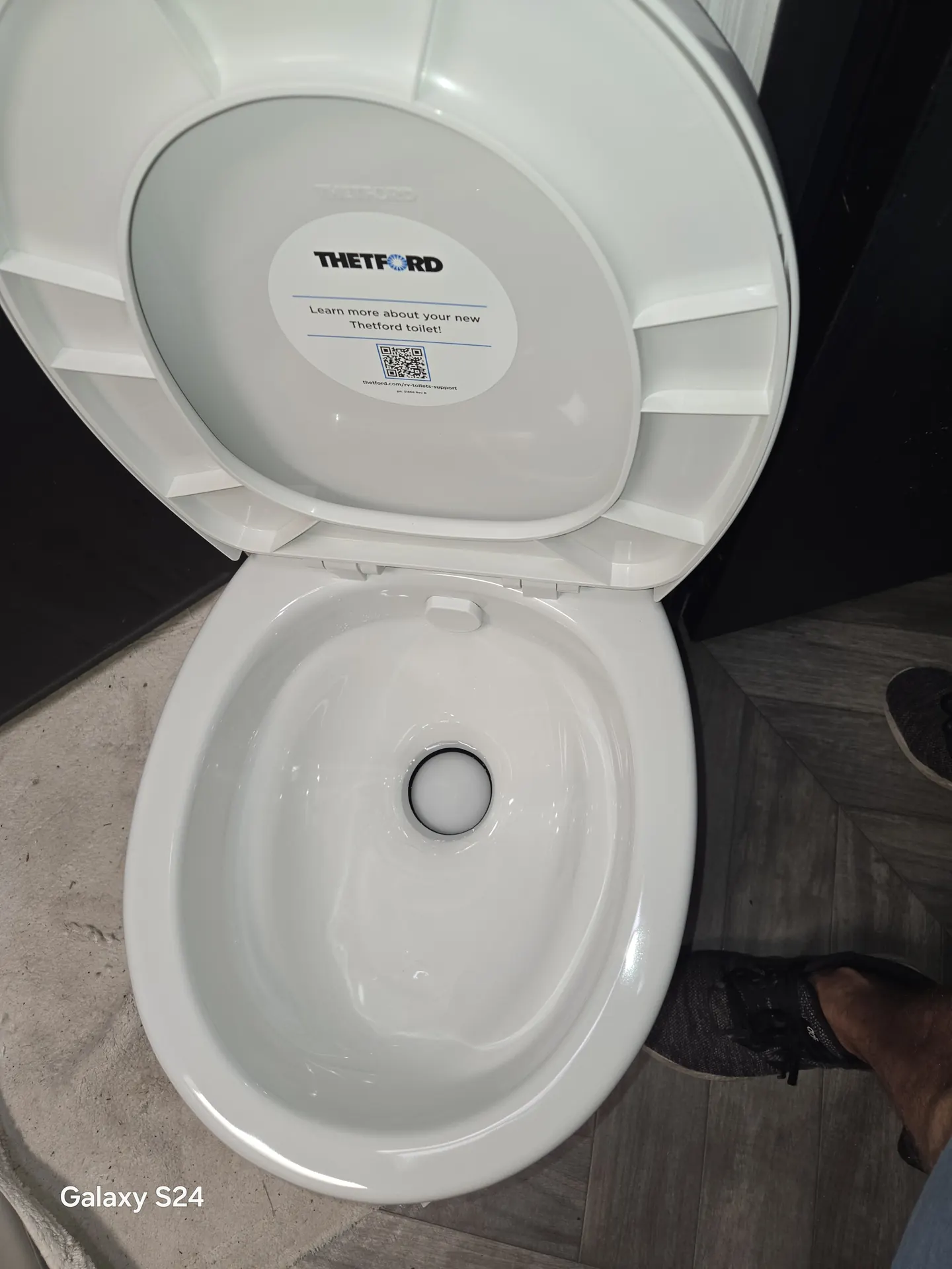 New Thetford RV toilet installed during a mobile service call in Sarasota, Florida
